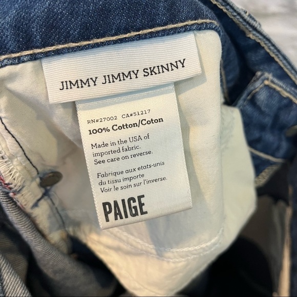 Paige Denim 26" Jimmy Jimmy Skinny Riley Destruction Blue Jeans - Picture 13 of 13